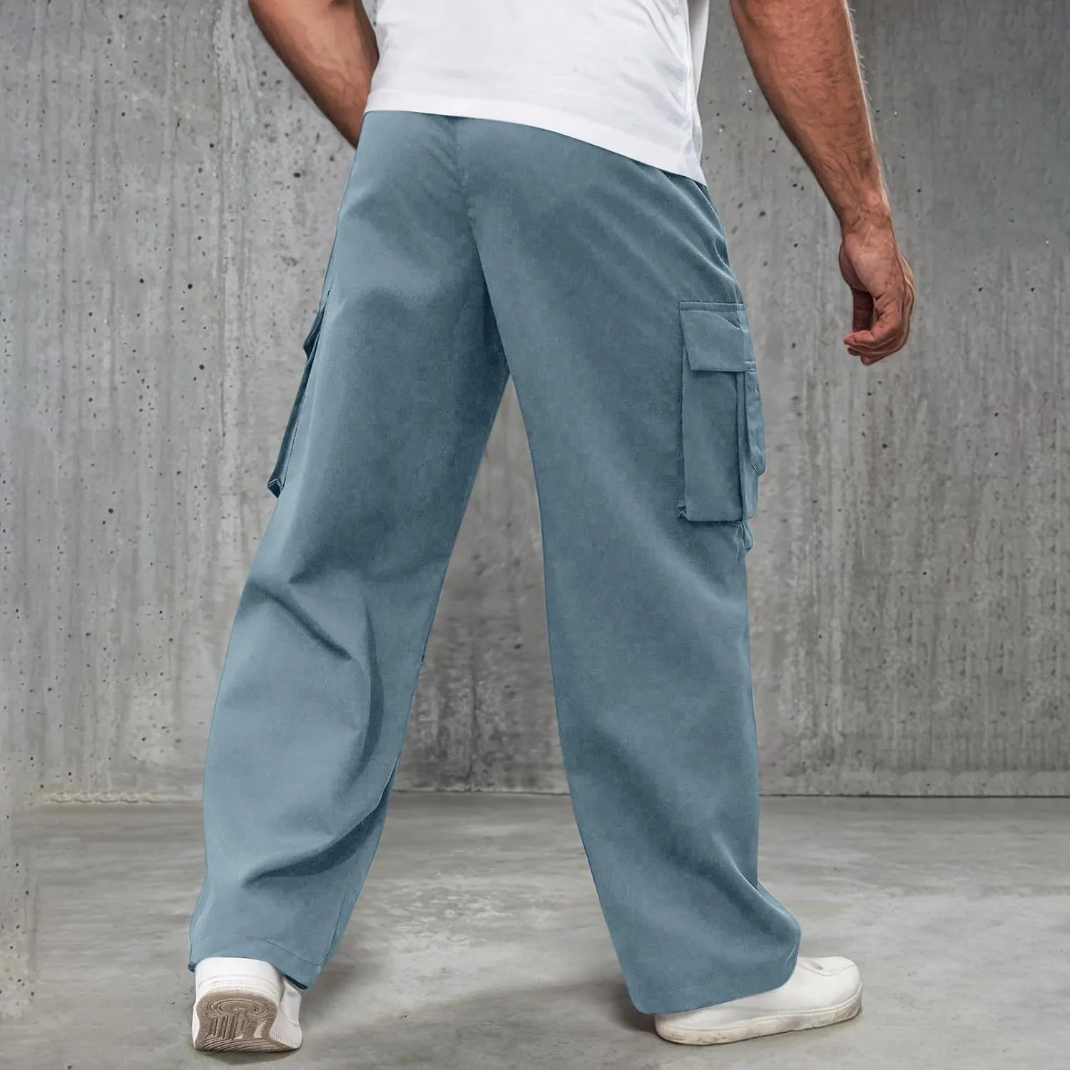 Men's Casual Loose Cargo Pants Straight Multi-Pocket Work Pants