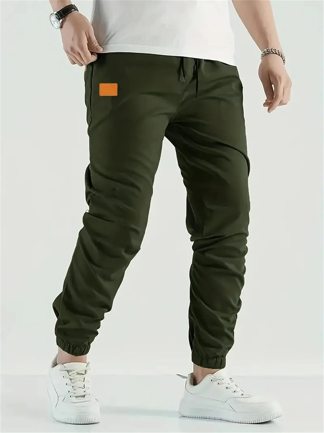 Men's Casual Pants Drawstring Cargo Joggers Comfy Track Pants Durable Twill for Hiking & Outdoor Excursions