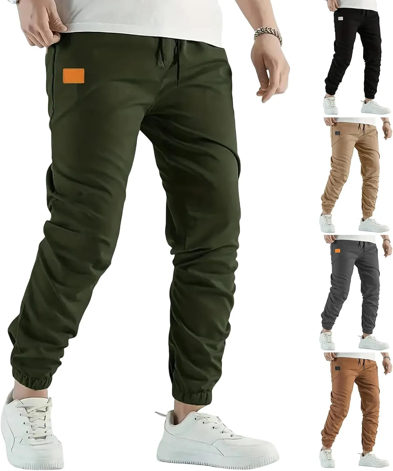 Men's Casual Pants Drawstring Cargo Joggers Comfy Track Pants Durable Twill for Hiking & Outdoor Excursions