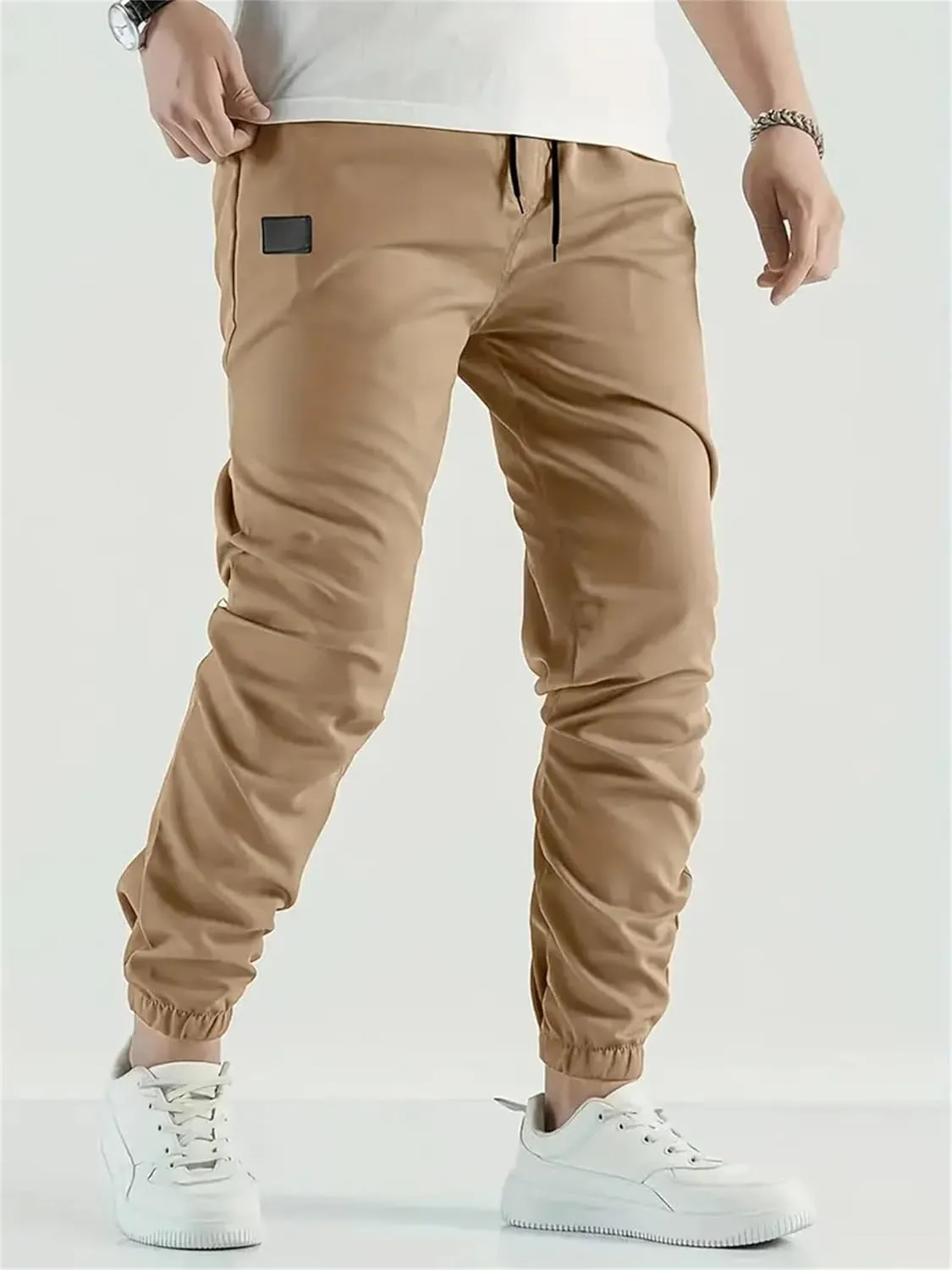 Men's Casual Pants Drawstring Cargo Joggers Comfy Track Pants Durable Twill for Hiking & Outdoor Excursions