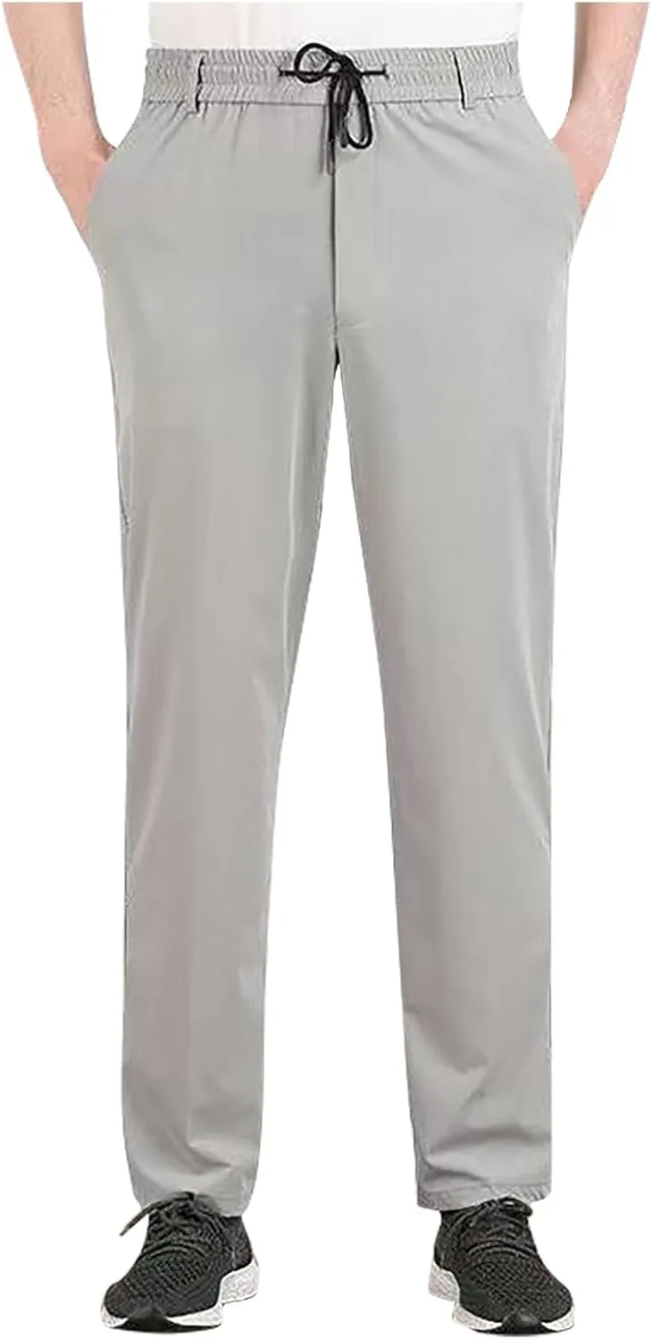Men's Casual Thin Pants Light Outdoor Pants Stretch Dress Pant Solid Pocket Lace Up Trousers Leisure Business Pants