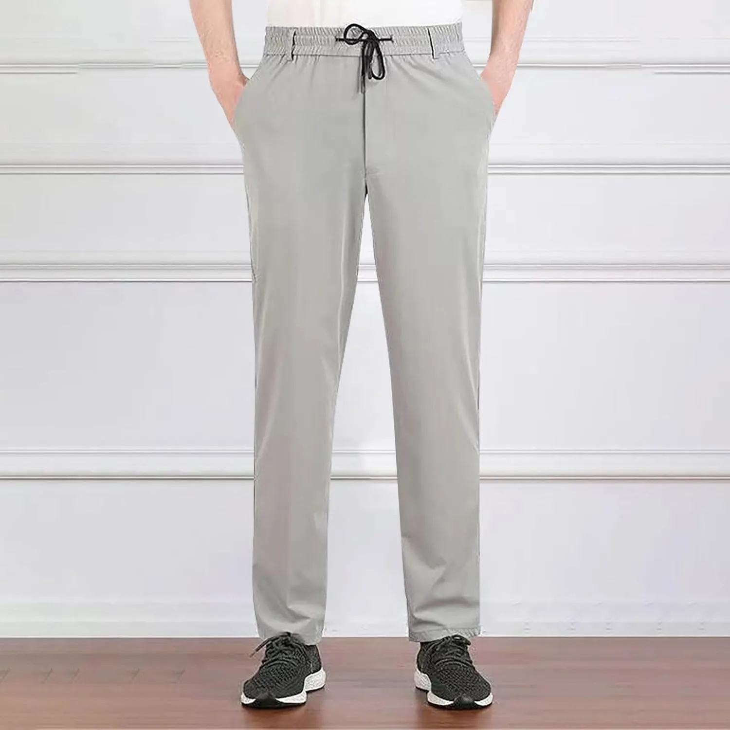 Men's Casual Thin Pants Light Outdoor Pants Stretch Dress Pant Solid Pocket Lace Up Trousers Leisure Business Pants