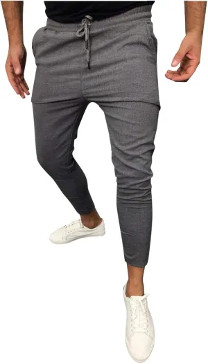 Mens Chinos Slim Fit Stretch Flat-Front Skinny Dress Pants, Plaid Print Zipper Up Long Lightweight Pants Trousers