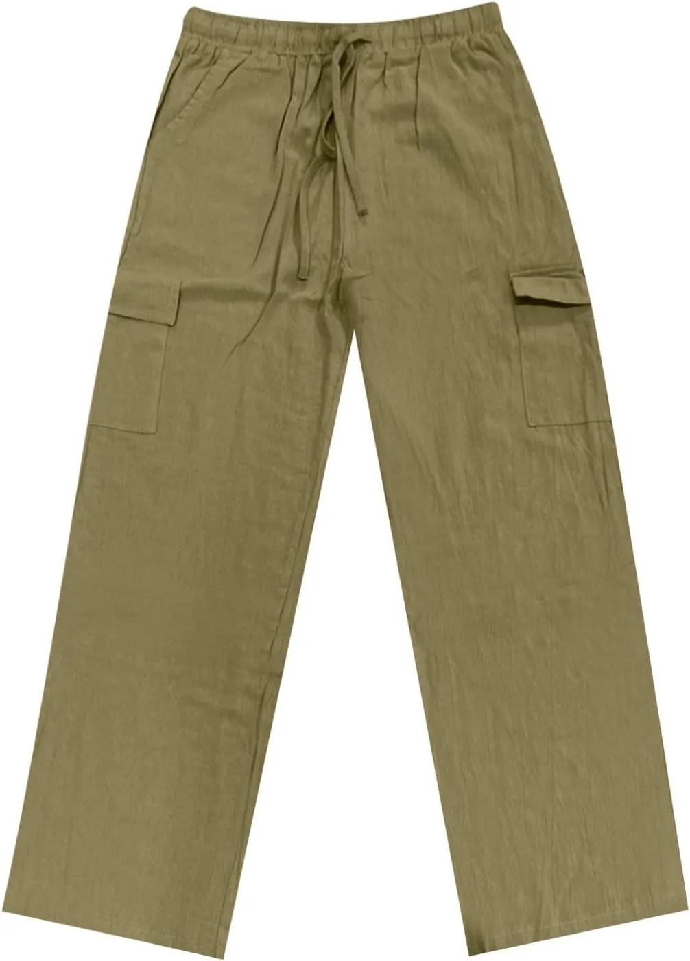 Men's Cotton Linen Cargo Pants Breathable Elastic Waist Drawstring Casual Loose Summer Beach Pants 2025