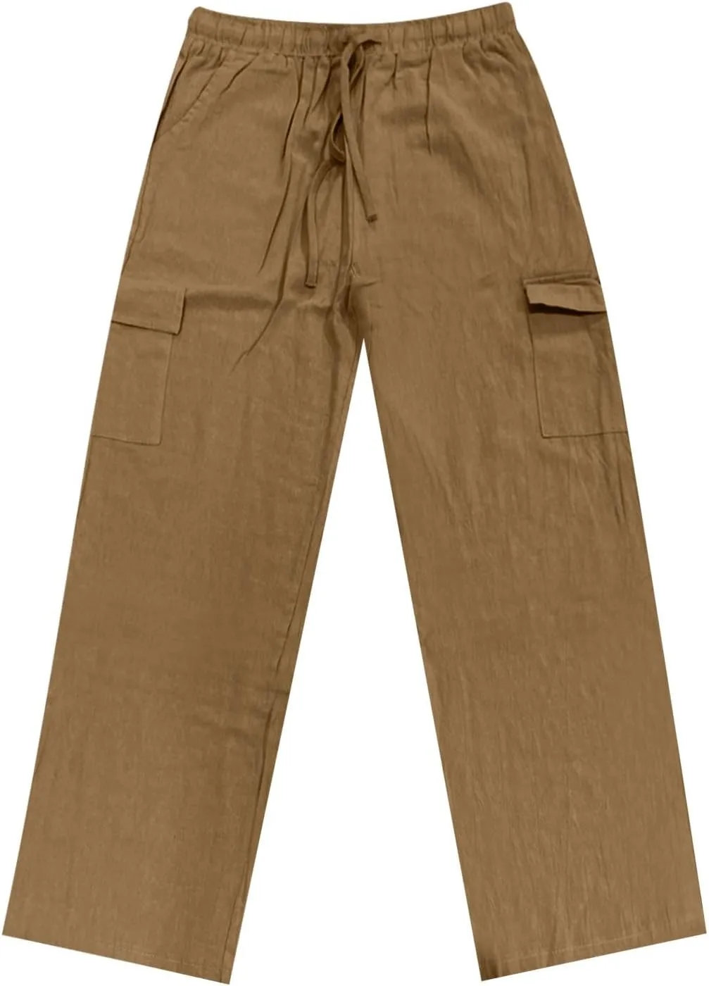 Men's Cotton Linen Cargo Pants Breathable Elastic Waist Drawstring Casual Loose Summer Beach Pants 2025
