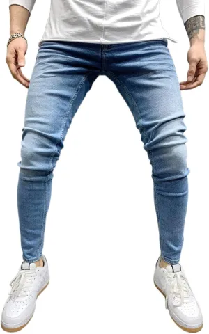 Men's Denim Pants Slim Fit Stretch Casual Flat Front Classic Essential Denim Jeans with Pockets