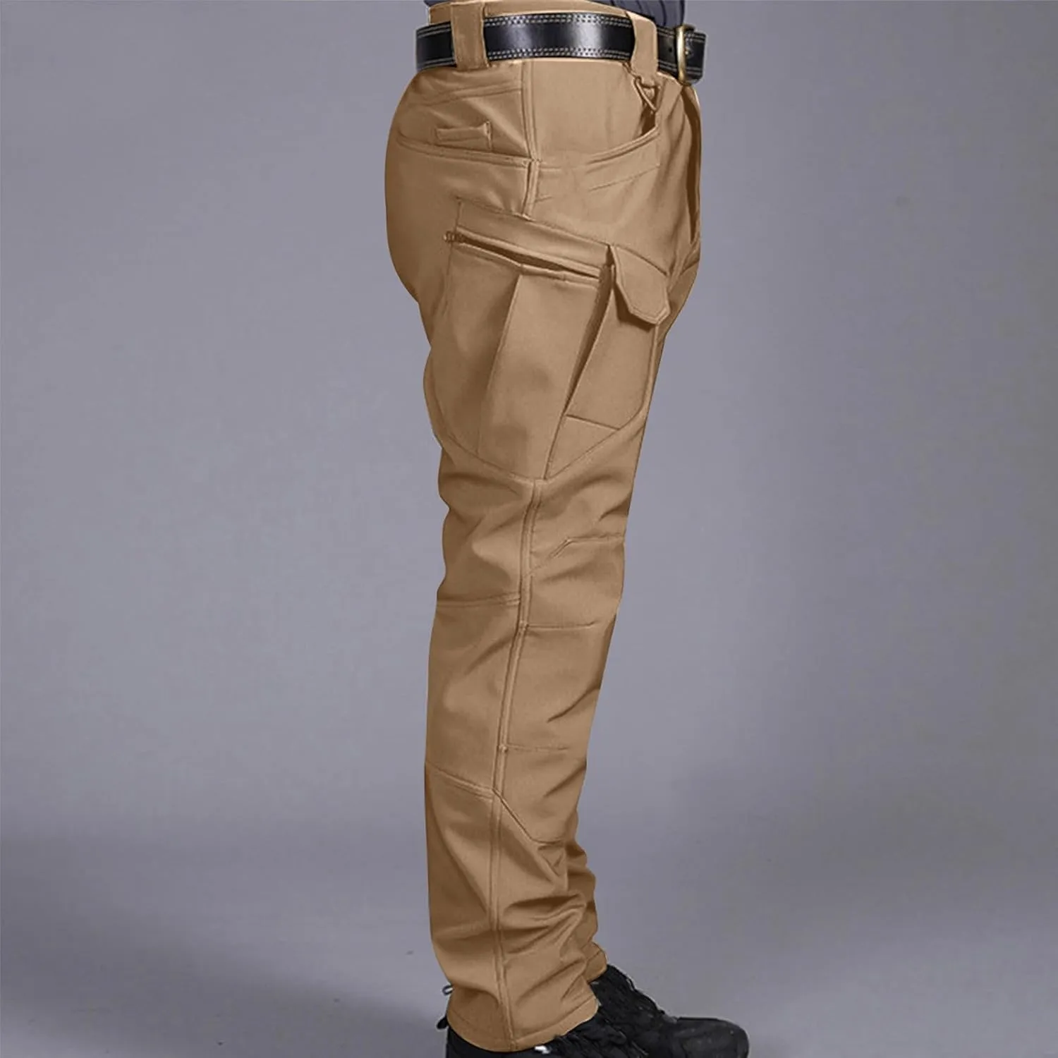 Mens Fleece Lined Tactical Hiking Pants Winter Warm Outdoor Multi Pockets Cargo Pants Army Training Combat Trousers