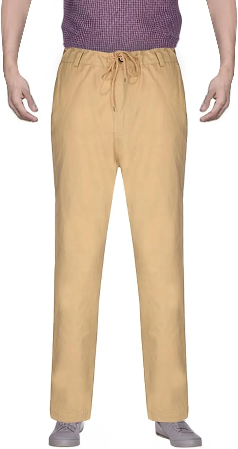 Men's Solid Color Linen Outdoor Pants Loose Casual Drawstring Long Leg Pants 2025