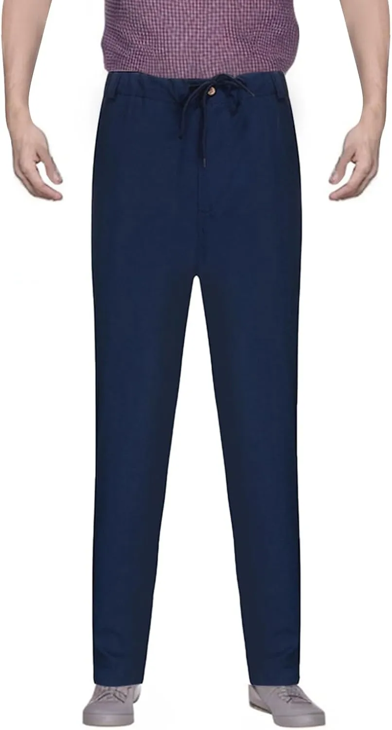 Men's Solid Color Linen Outdoor Pants Loose Casual Drawstring Long Leg Pants 2025