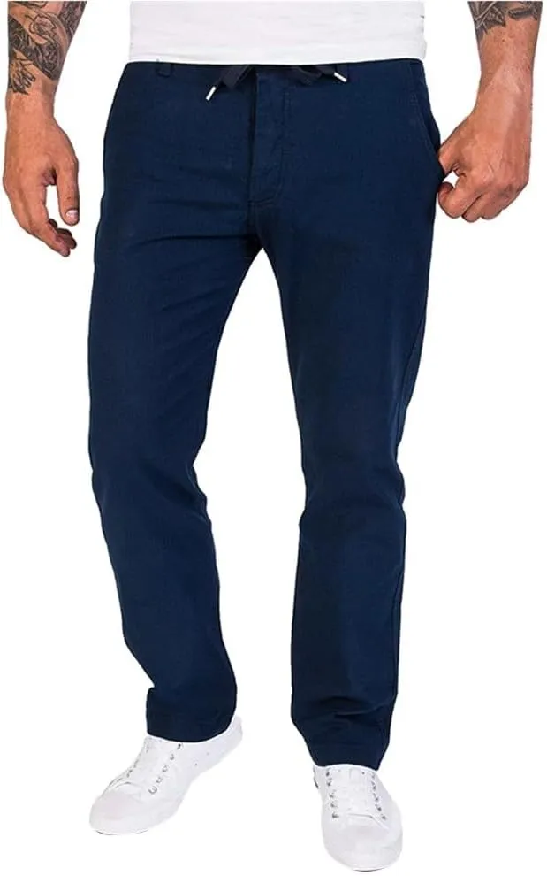Men's Solid Color Linen Outdoor Pants Loose Casual Drawstring Long Leg Pants 2025