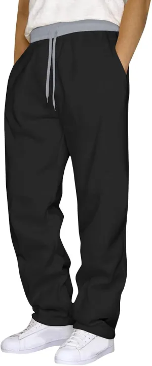 Men's Straight Sweater Pants Color Matching Waist Casual Sports Polyester Casual Pants Sweater Pants