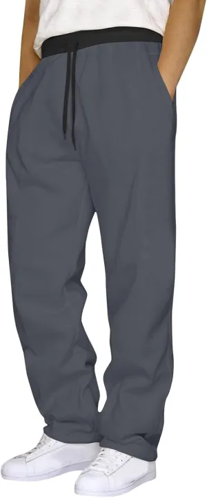 Men's Straight Sweater Pants Color Matching Waist Casual Sports Polyester Casual Pants Sweater Pants
