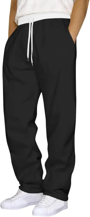 Men's Straight Sweater Pants Color Matching Waist Casual Sports Polyester Casual Pants Sweater Pants