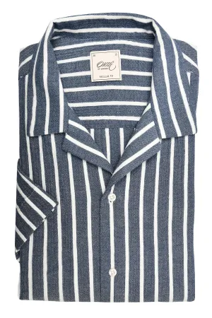 Navy blue striped resort collar short sleeve shirt