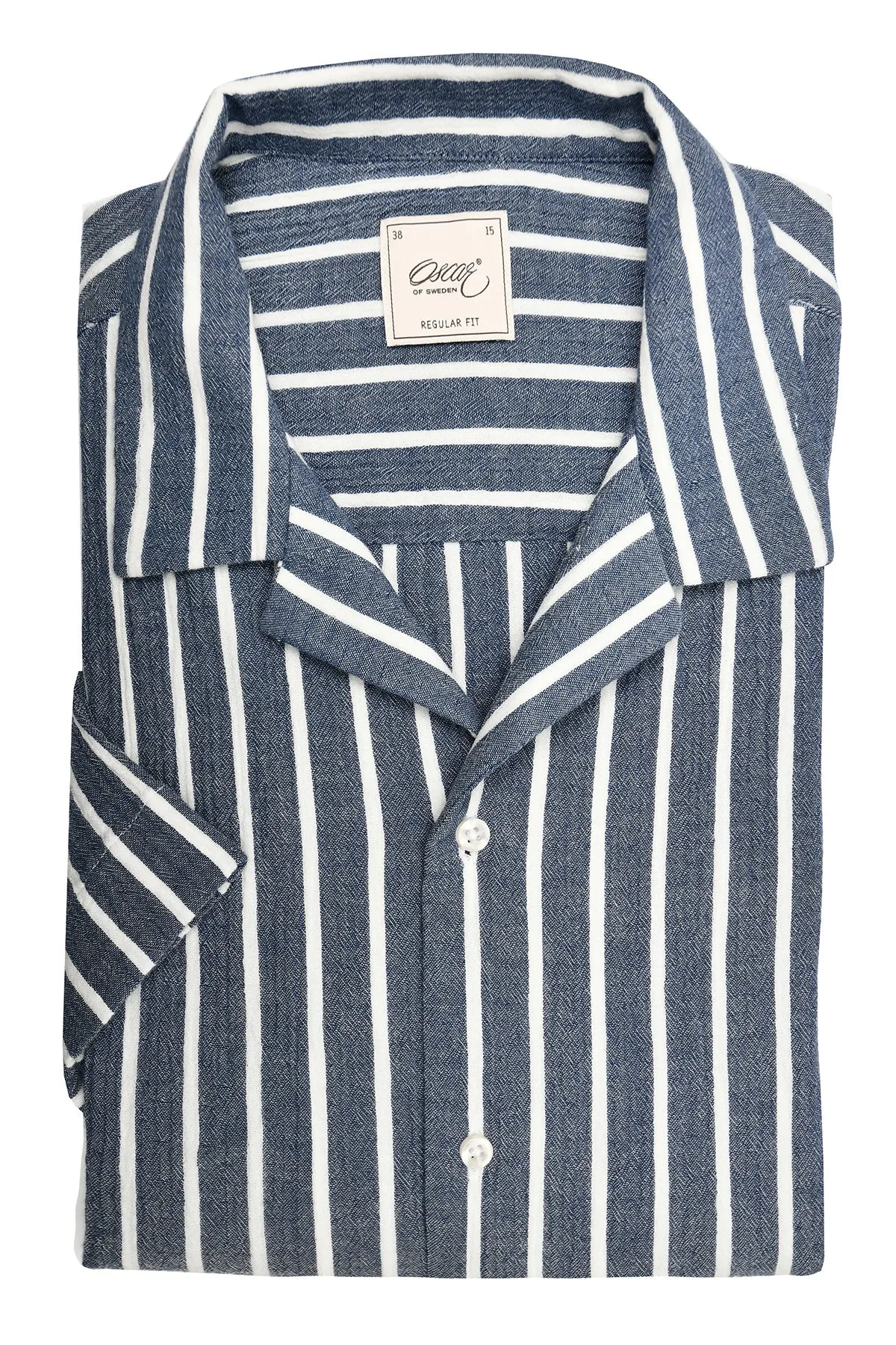Navy blue striped resort collar short sleeve shirt