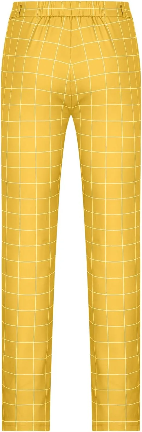 Plaid Pinstripe Suit Pants for Mens Slim Fit Dress Pants Chinos Stretch Flat-Front Skinny Business Pencil Long Pants