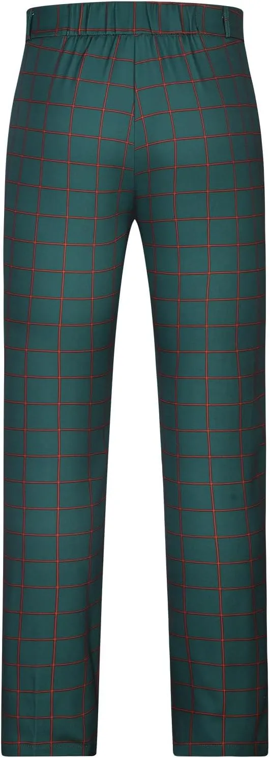 Plaid Pinstripe Suit Pants for Mens Slim Fit Dress Pants Chinos Stretch Flat-Front Skinny Business Pencil Long Pants
