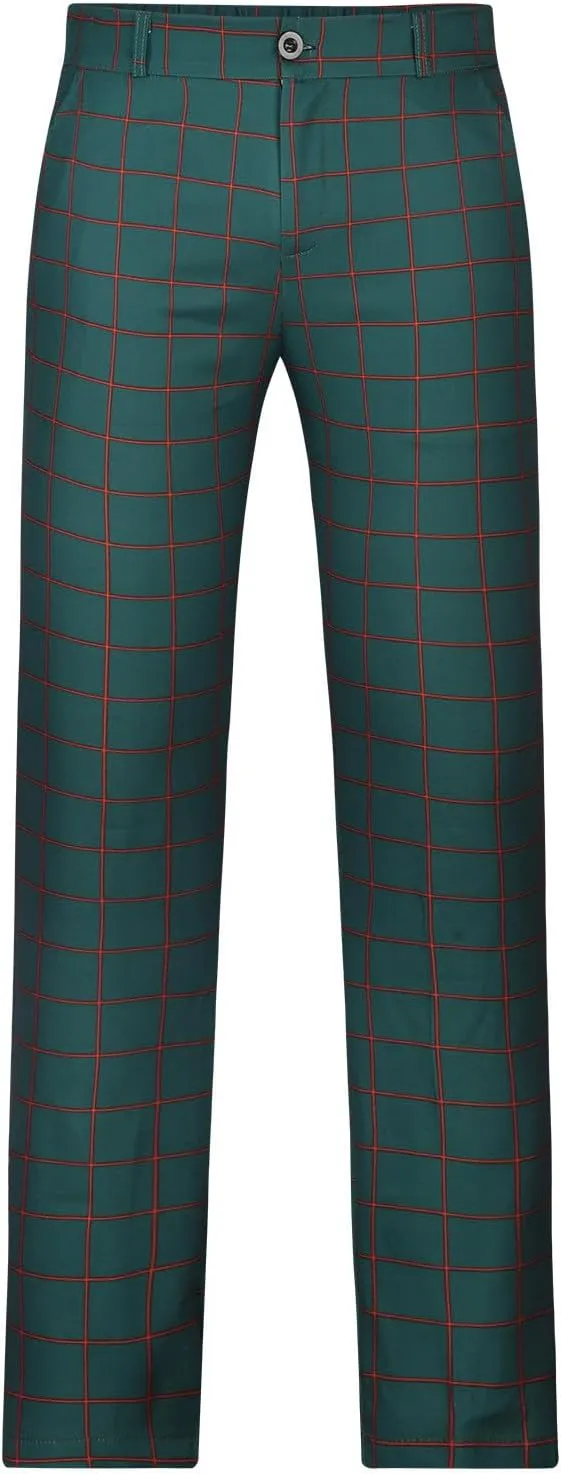 Plaid Pinstripe Suit Pants for Mens Slim Fit Dress Pants Chinos Stretch Flat-Front Skinny Business Pencil Long Pants