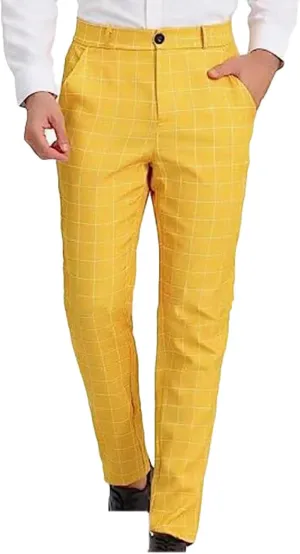 Plaid Pinstripe Suit Pants for Mens Slim Fit Dress Pants Chinos Stretch Flat-Front Skinny Business Pencil Long Pants