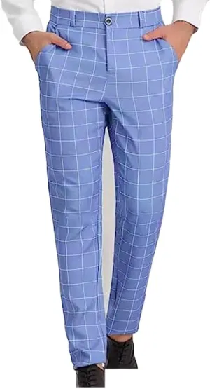 Plaid Pinstripe Suit Pants for Mens Slim Fit Dress Pants Chinos Stretch Flat-Front Skinny Business Pencil Long Pants