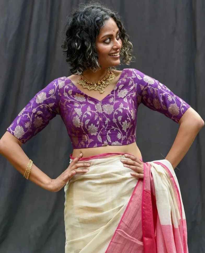 Readymade Brilliant Purple V-Neck Design Silk Blouse