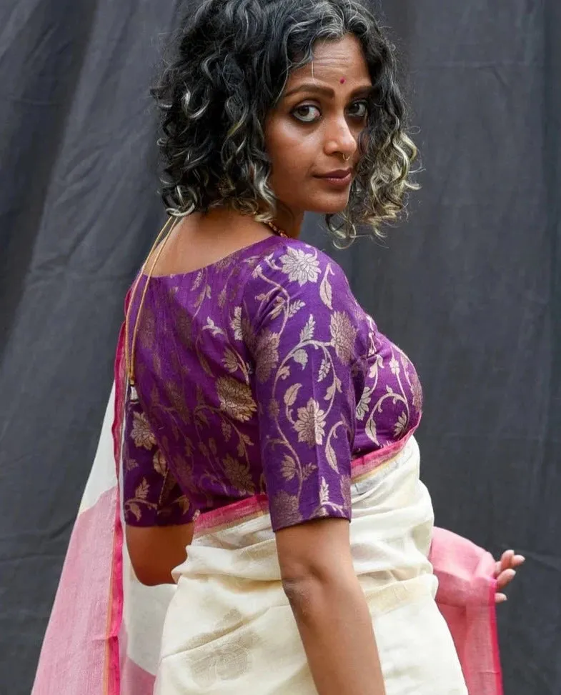 Readymade Brilliant Purple V-Neck Design Silk Blouse
