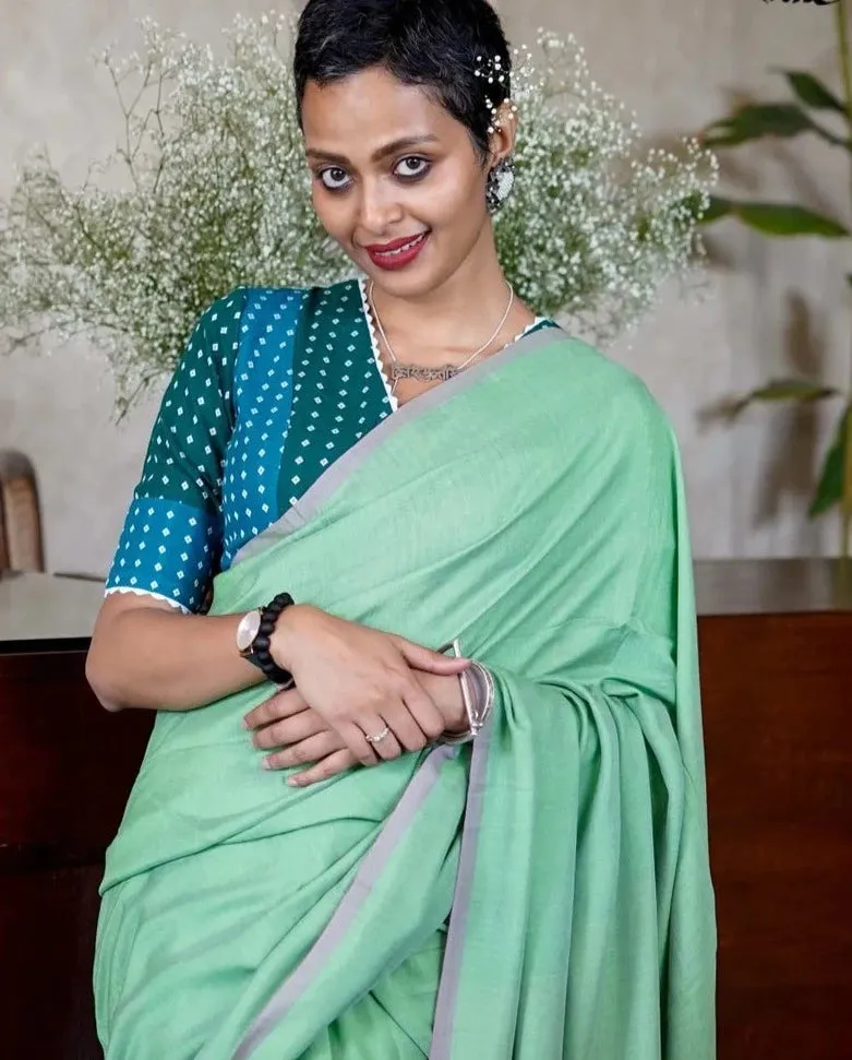 Readymade Elegant V-Neck Green Cotton Blouse