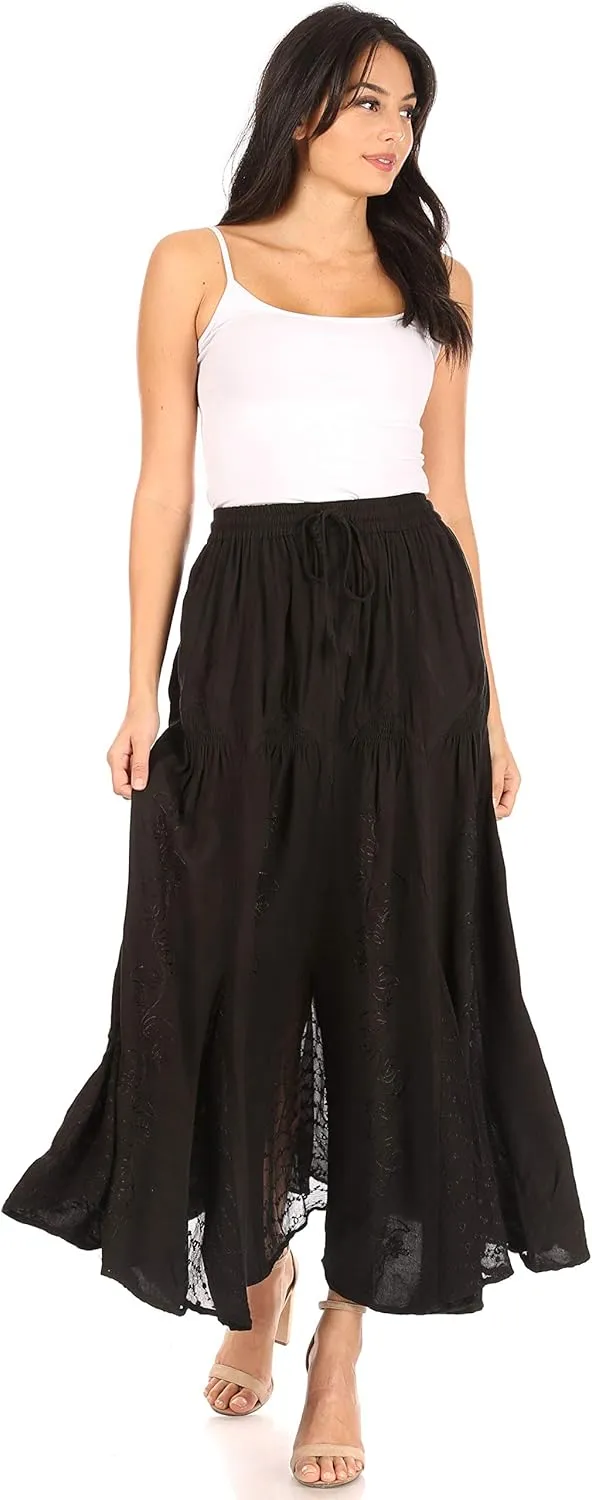 Sakkas Olivia Womens Maxi Bohemian Gypsy Long Skirt with Elastic Waist and Lace
