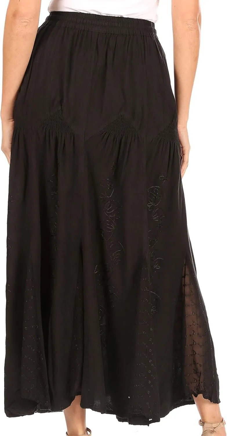 Sakkas Olivia Womens Maxi Bohemian Gypsy Long Skirt with Elastic Waist and Lace