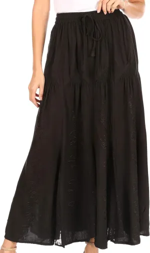 Sakkas Olivia Womens Maxi Bohemian Gypsy Long Skirt with Elastic Waist and Lace