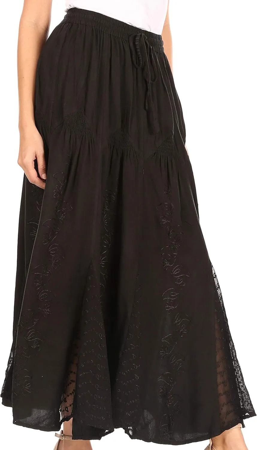 Sakkas Olivia Womens Maxi Bohemian Gypsy Long Skirt with Elastic Waist and Lace