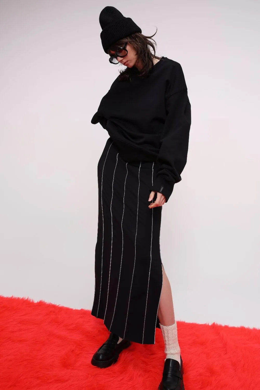 Stitch Detail Fitted Maxi Skirt