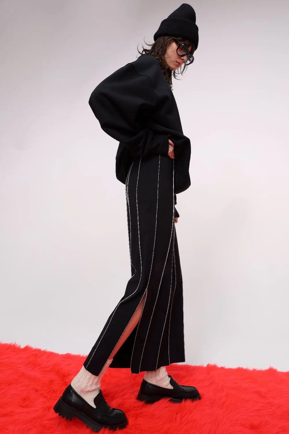 Stitch Detail Fitted Maxi Skirt