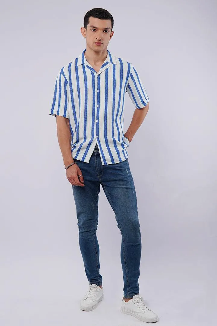 Striped Cuban Shirt - Blue & White