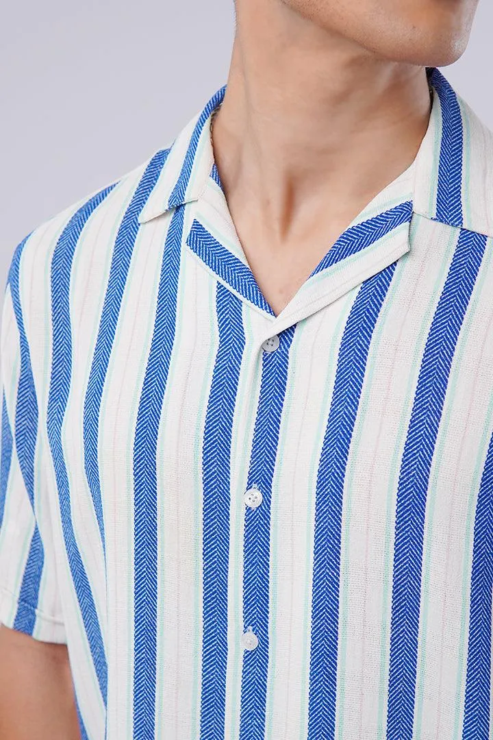 Striped Cuban Shirt - Blue & White