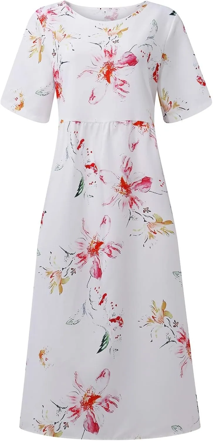 Summer Dresses for Women 2024 Womens Button Down Shirt Dress Short Puffy Sleeve Tiered Ruffle Flowy Long Maxi Dresses