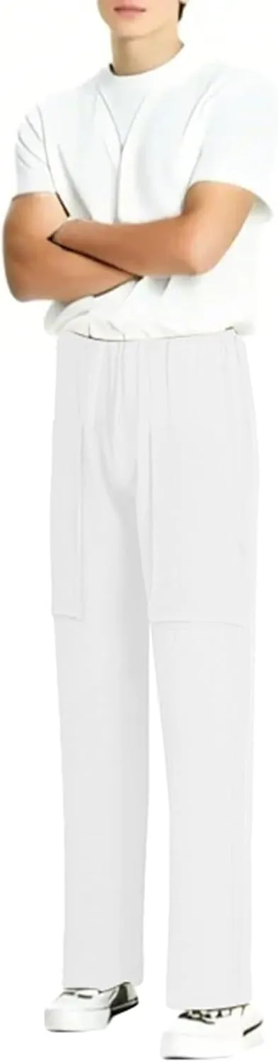 Summer Men's Cargo Multi-Pocket Big & Tall Casual Pants Cotton Hemp Loose Drawstring Leg Pants 2025