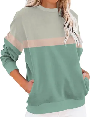 Sweatshirts For Women 2024 Fall Crewneck Striped Tunic Tops Casual Long Sleeve Shirts Trendy Pullover Outfits