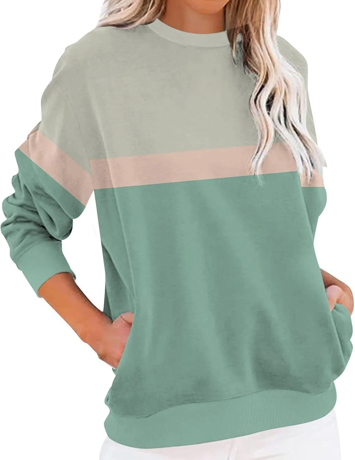 Sweatshirts For Women 2024 Fall Crewneck Striped Tunic Tops Casual Long Sleeve Shirts Trendy Pullover Outfits