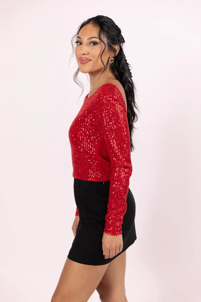 Tidings To You Red Smocked Back Sequin Top  FINAL SALE