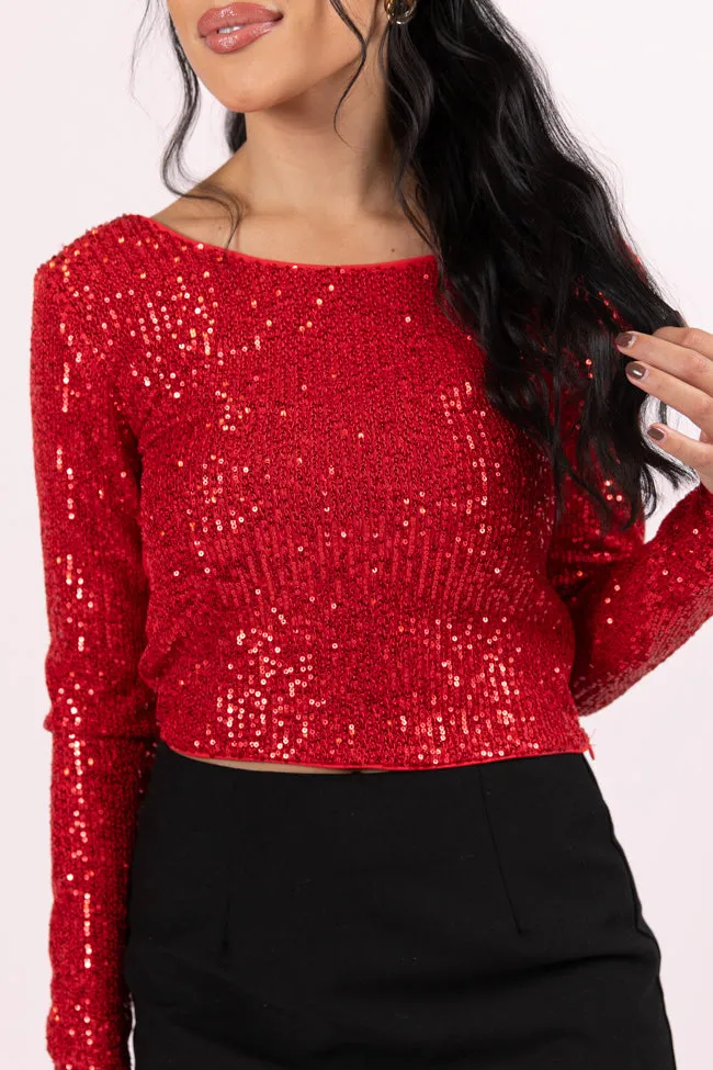 Tidings To You Red Smocked Back Sequin Top  FINAL SALE