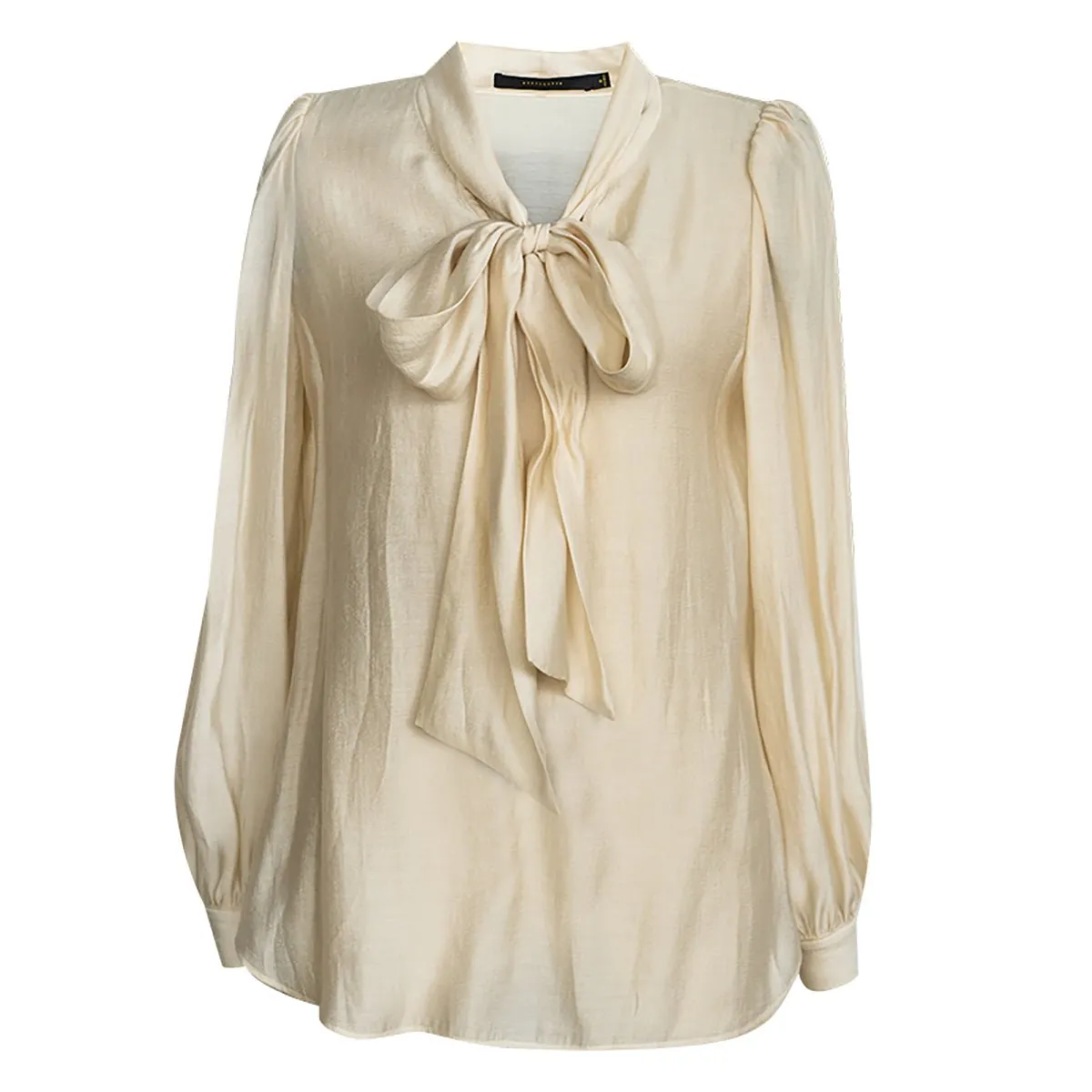 Tie-Neck Apricot Top with Bishop Sleeves
