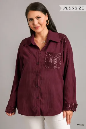 Umgee Wine Corduroy Jacket With Sequin Details Plus