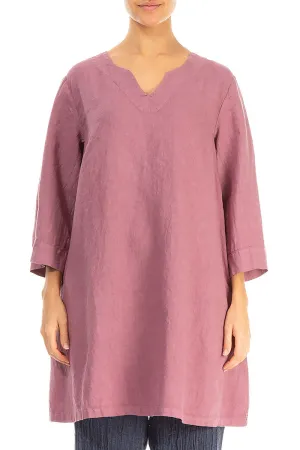 V-Neck Mauve Taupe Linen Tunic