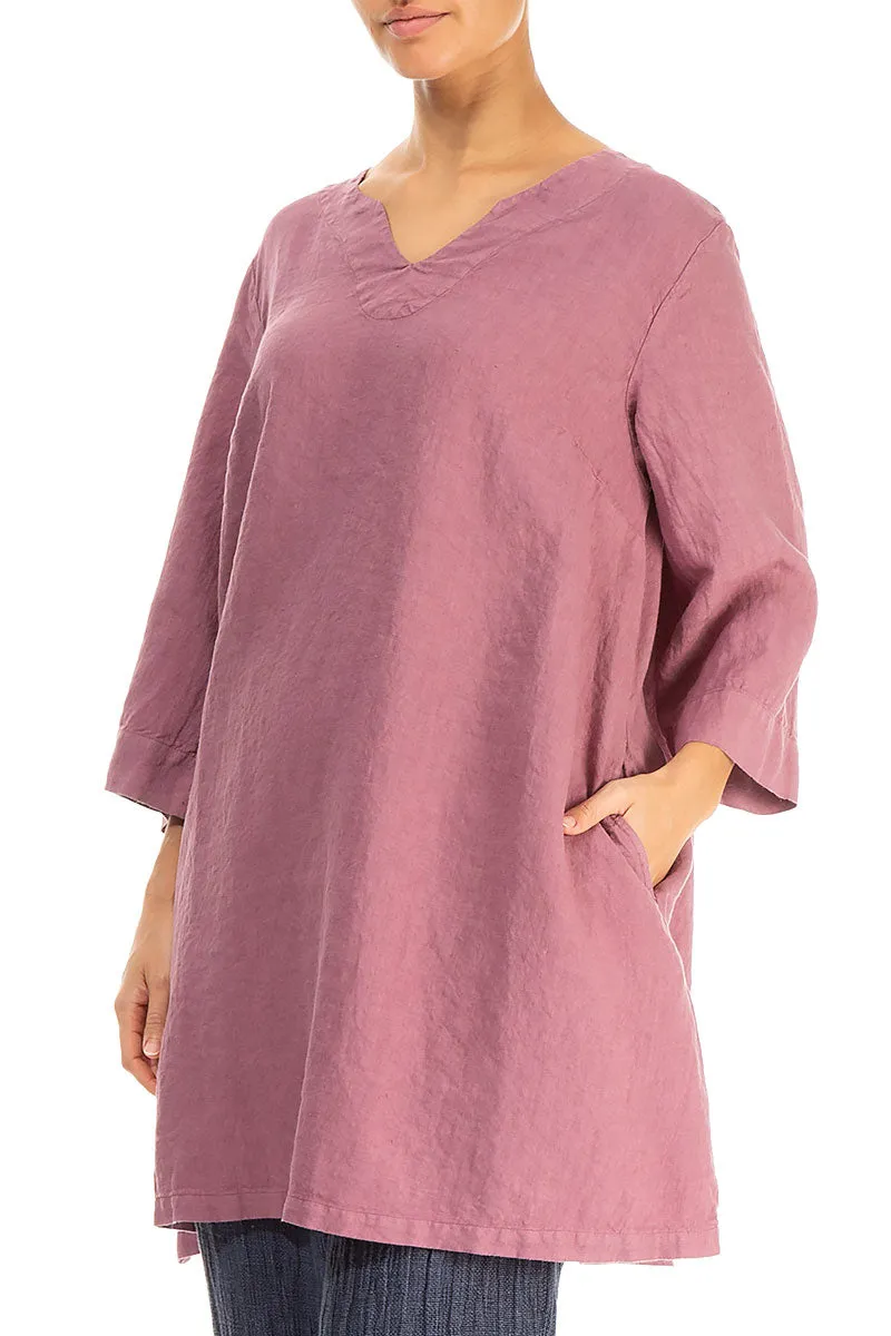 V-Neck Mauve Taupe Linen Tunic