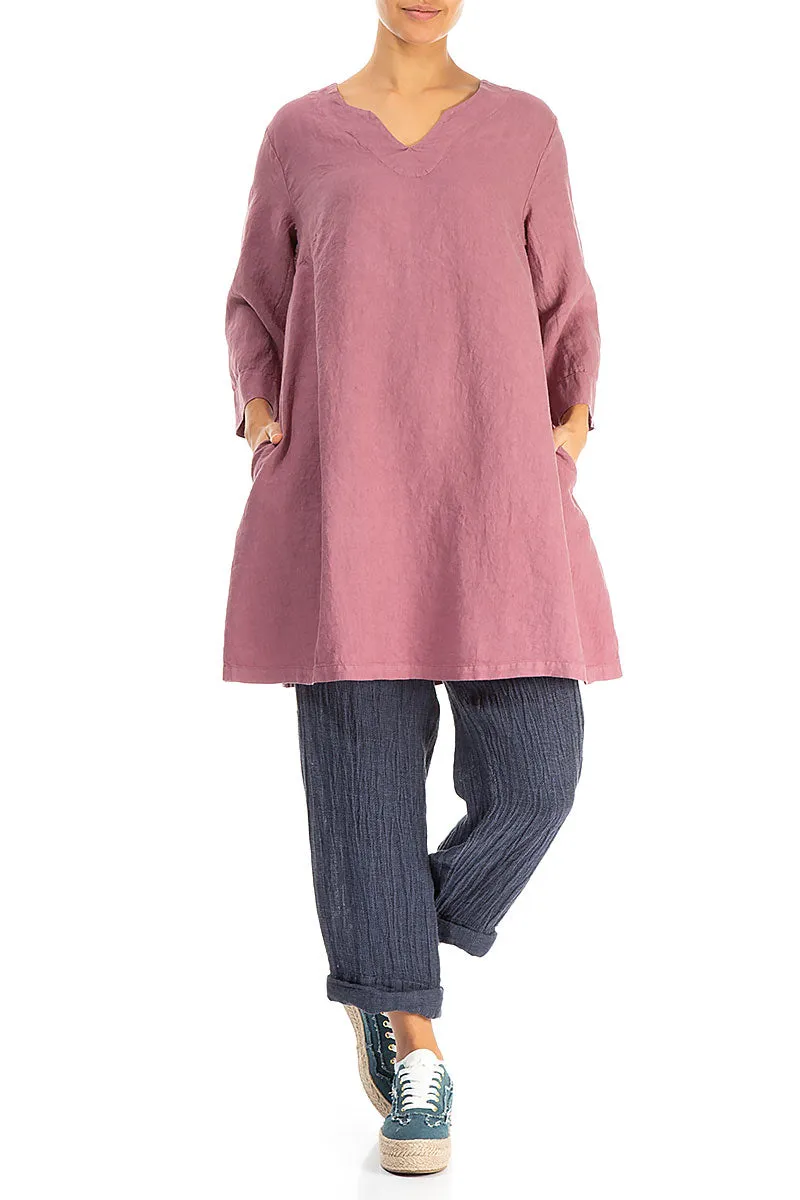 V-Neck Mauve Taupe Linen Tunic