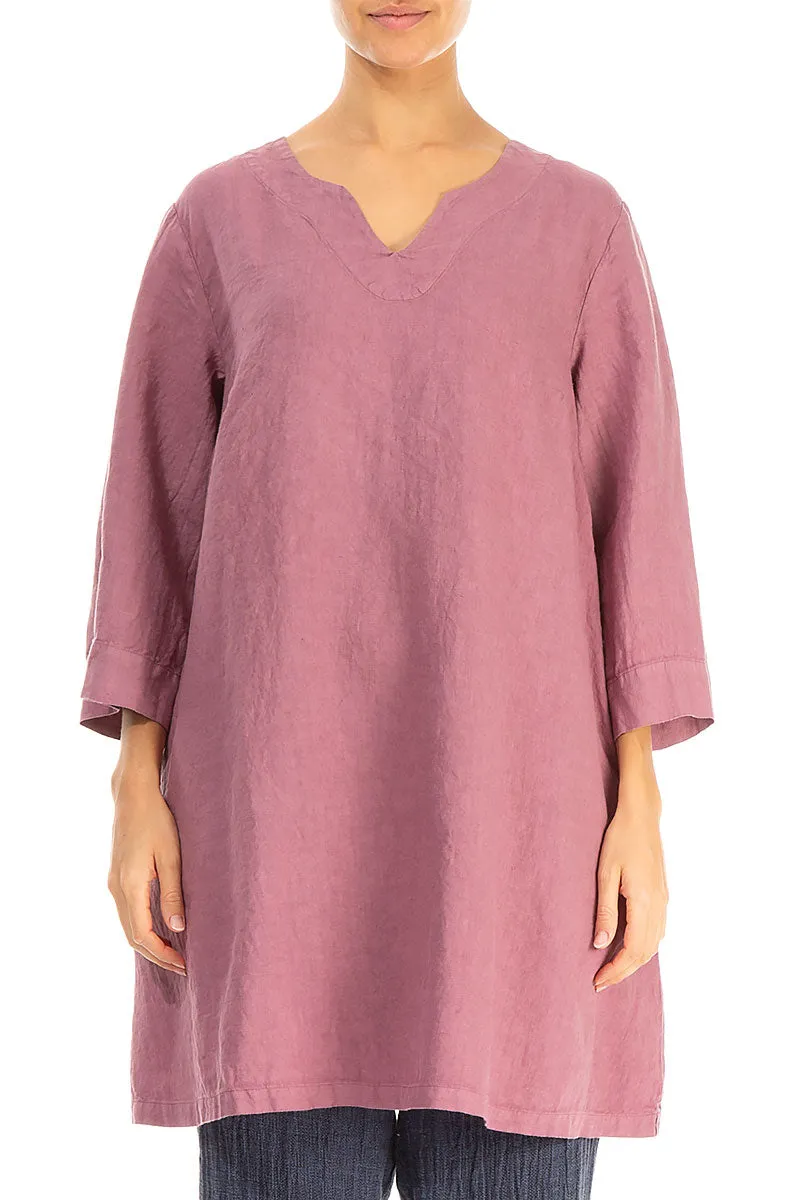 V-Neck Mauve Taupe Linen Tunic