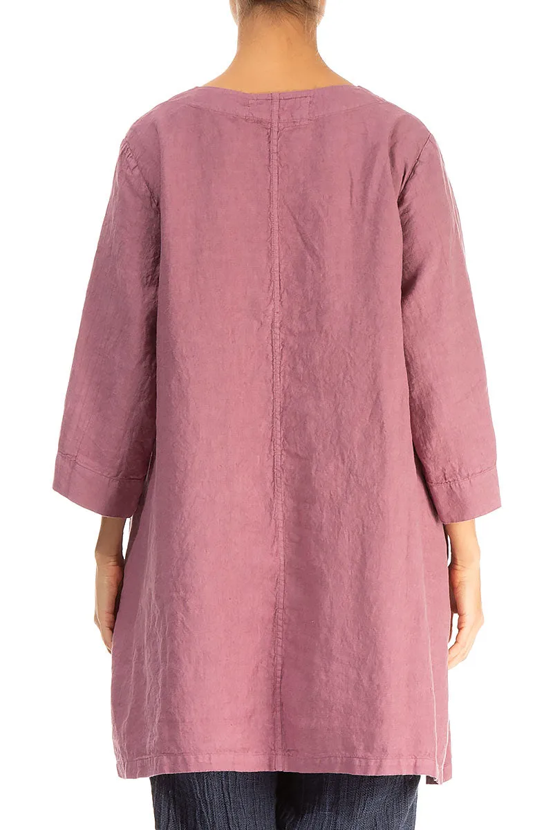 V-Neck Mauve Taupe Linen Tunic