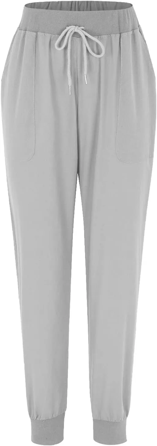 Women Linen Pants Drawstring Elastic Waist Summer Casual Beach Pants with Pockets Wide Leg Palazzo Trouser for Vacation