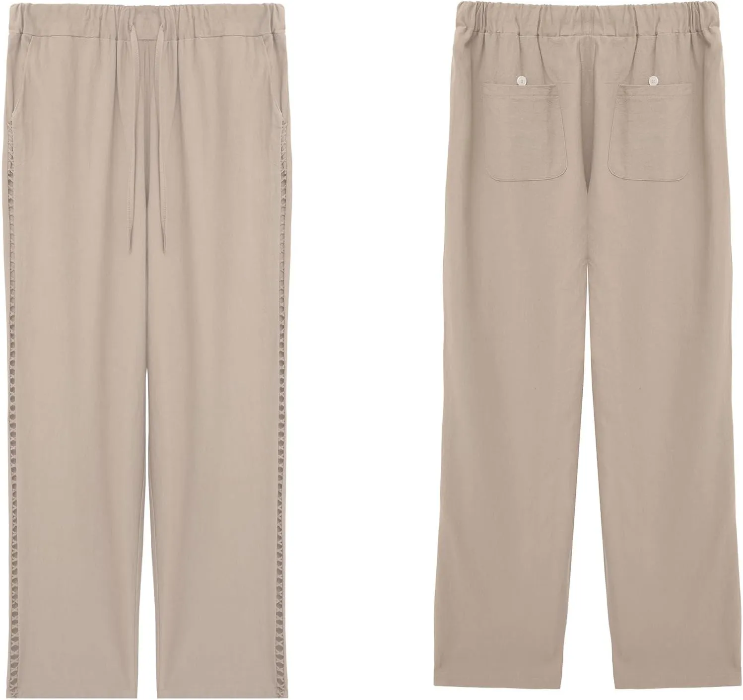 Womens Linen Pants Summer Plus Size Casual Cotton Linen Pants Drawstring Elastic Waist Cropped Trouser with Pockets